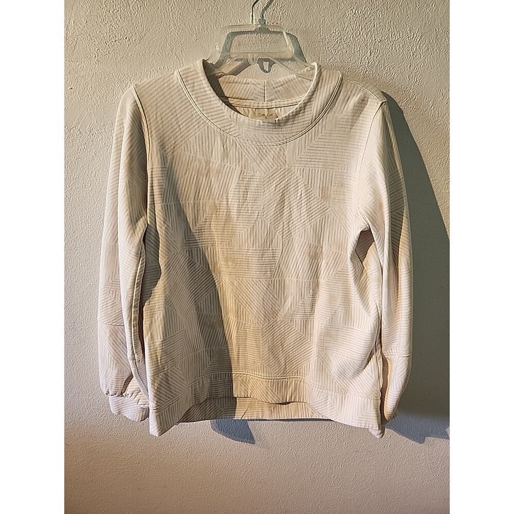 CALIA BY CARRIE UNDERWOOD Super Soft White And Tan Geometric Sweatshirt Small